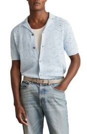 Reiss Royce Open Stitch Button-Up Polo Sweater at Nordstrom