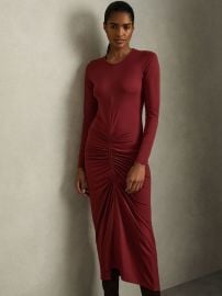 Reiss Ruched Jersey Midi Dress in Burgundy REISS at Reiss
