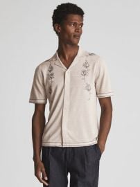 Reiss Sampson Cuban Collar Embroidered Shirt  REISS USA at Reiss