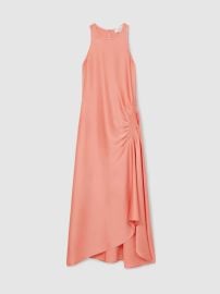 Reiss Satin Shirred Midi Dress in Coral REISS at Reiss