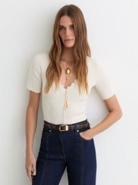 Reiss Scallop-Trim Rib-Knit Top in Ivory REISS at Reiss