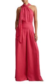 Reiss Selena Tie Neck Linen Blend Wide Leg Jumpsuit in Coral at Nordstrom