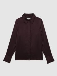Reiss Silk-Satin Concealed-Placket Shirt in Burgundy REISS at Reiss
