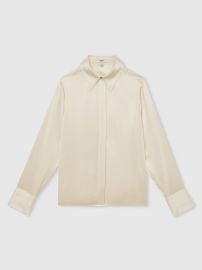 Reiss Silk-Satin Concealed-Placket Shirt in Ivory REISS at Reiss