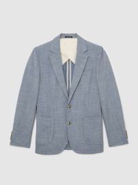 Reiss Single-Breasted Herringbone Blazer Tailored-Fit with Cotton in Soft Blue REISS at Reiss