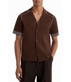 Reiss Solid Pipe Stitch Detail Short Sleeve Woven Shirt at Dillards