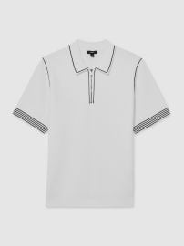 Reiss Stitch-Detail Half-Zip Polo Shirt in White REISS at Reiss