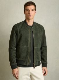 Reiss Suede Zip-Through Bomber Jacket in Antique Dark Forest Green REISS at Reiss