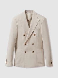 Reiss Tailored Fit Double-Breasted Suit Jacket with Wool in Stone REISS at Reiss