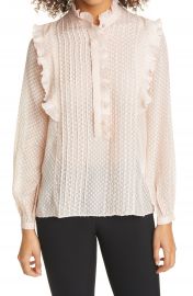 Reiss Taylor Ruffle Detail Jacquard Long Sleeve Blouse   Nordstrom at Nordstrom