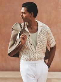 Reiss Textured-Knit Cuban-Collar Shirt in Natural REISS at Reiss