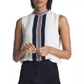 Reiss Tops Reiss Arya Printed Vertical Stripe Sleeveless Mock Neck Blouse Size 4 Poshmark at Poshmark