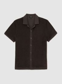 Reiss Towelling Short-Sleeve Shirt in Chocolate Brown REISS at Reiss