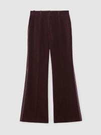 Reiss Velvet Tuxedo-Stripe Flared Trousers in Burgundy REISS at Reiss