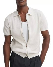 Reiss Walton Textured Short Sleeve Zip Sweater at Bloomingdales