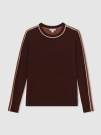 Reiss Wool-Blend Colour-Block Jumper With Cashmere in BurgundyTan REISS at Reiss