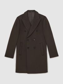 Reiss Wool-Blend Double-Breasted Overcoat in Dark Khaki Green REISS at Reiss