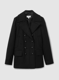 Reiss Wool Blend Double Breasted Pea Coat in Black REISS at Reiss