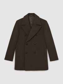 Reiss Wool-Blend Double-Breasted Pea Coat in Dark Green REISS at Reiss