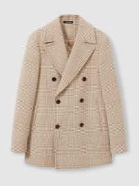 Reiss Wool Blend Double Breasted Peacoat in Oatmeal Check REISS at Reiss