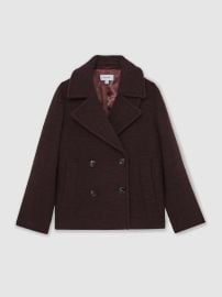 Reiss Wool-Blend Double-Breasted Short Coat in Burgundy REISS at Reiss
