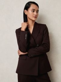 Reiss Wool-Blend Double-Breasted Suit Blazer in Aubergine REISS at Reiss