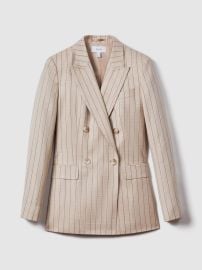 Reiss Wool Blend Striped Double Breasted Blazer in Neutral REISS at Reiss