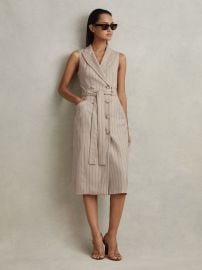 Reiss Wool Blend Striped Double Breasted Midi Dress in Neutral REISS at Reiss