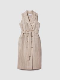 Reiss Wool Blend Striped Double Breasted Midi Dress in Neutral REISS at Reiss