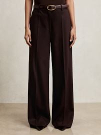 Reiss Wool-Blend Wide-Leg Suit Trousers in Aubergine REISS at Reiss