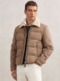 Reiss Wool-Sleeve Quilted Puffer Jacket in Light Brown REISS at Reiss