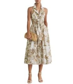 Reiss Woven Safari Print Halter Peak Lapel Collar Sleeveless Button-Front Midi Dress Dillardx27s at Dillards
