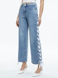 Reita Mid Rise Jean With Tie Side Seam In Sullivan Vintage Blue Alice Olivia at Alice + Olivia