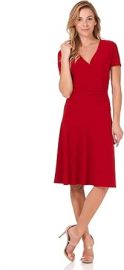 Rekucci Womenx27s Slimming Short Sleeve Fit-N-Flare Crossover Tummy Control Dress at Womens Clothing store at Amazon