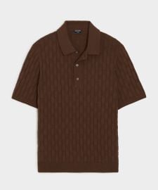 Relaxed Cotton Basketweave Sweater Polo in Toasted Brown - Todd Snyder at Todd Snyder