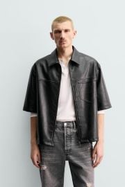 Relaxed Fit Faux Leather Overshirt at Zara