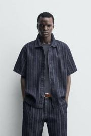 Relaxed Fit Striped Jacquard Shirt at Zara