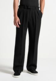 Relaxed Fit Textured Twin Pleat Tailored Trousers - Black Manire De Voir USA at Manière De Voir