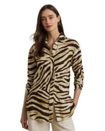 Relaxed Fit Zebra Print Linen Shirt at Bloomingdales