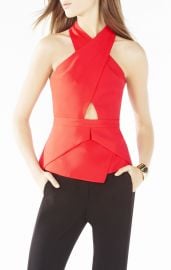 Remmie Crisscross Halter Peplum Top at BCBGMAXAZRIA