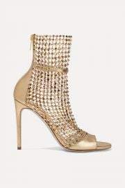 René Caovilla Crystal-embellished mesh and metallic leather sandals at Net A Porter