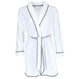 WornOnTV: Lola’s blue zip front swimsuit and striped trim robe on The ...