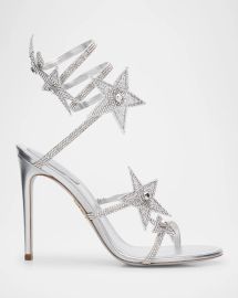 Rene Caovilla Cleo Crystal Star Satin Snake Wrap Sandals at Neiman Marcus