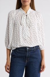 Renee C Polka Dot Tie Neck Top at Nordstrom Rack