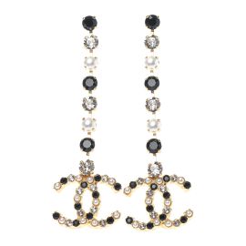 Resin Crystal Pearl CC Long Drop Earrings Gold Black at Fashionphile