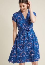 Retro Collared Shirt Dress in Blue Hearts at ModCloth