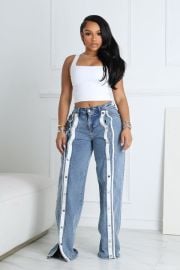 Retro Snap Button Denim Jeans with Stripes EDGE at Edge