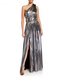 Retrofete Andrea One-Shoulder Belted Lame Maxi Dress at Neiman Marcus