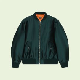 Reversible quilted satin jacket in orange and dark green US at Gucci