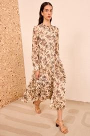 Rhea Shirt Dress with Ruffle Skirt - Cameo Botanical Print Midi Shirt Dress - Ulla Johnson at Ulla Johnson